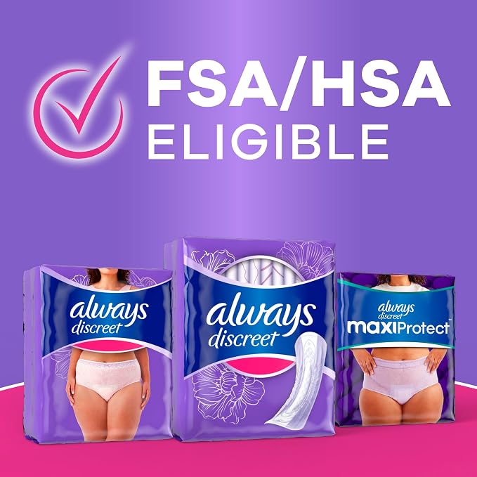 Always Discreet Adult Incontinence Pads for Women, Drier, 6 Drop Long Length, Extra Heavy Absorbency, Pads for Bladder Control Management, Bladder Leaks, & Postpartum Pads, 45ct