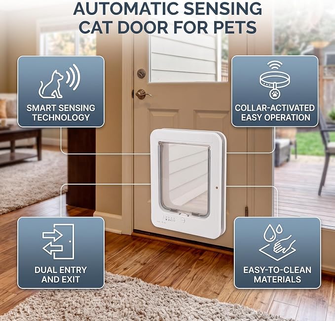 SUNGOOYUE Smart Pet Door Plastic Electronic Cat Door 26 X 29.5cm App Controlled Secure Access with Timer Motion Sensor Collar Activation for Indoor Outdoor Cats and Dogs