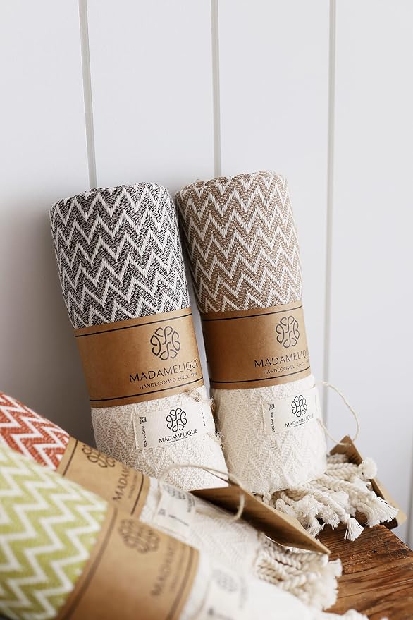 Madamelique Exclusive Hand Towels Set of 2-18 x 40 Inches - Decorative Bathroom Peshtemal Towel for Hand, Face, Hair, Yoga, Tea, Dishcloth, Kitchen and Bath - 100% Pure Cotton (Biscuit)
