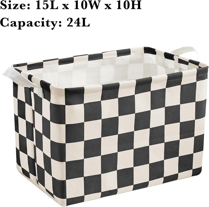 Ohocut Beige Black Checkered Canvas Basket, Rectangular Organizing Decorative Storage Basket for Kids Dog Toy, Cute Aesthetic Race Cars Boy Room Decor for Home, Kitchen, Bedroom, Classroom, Shelves