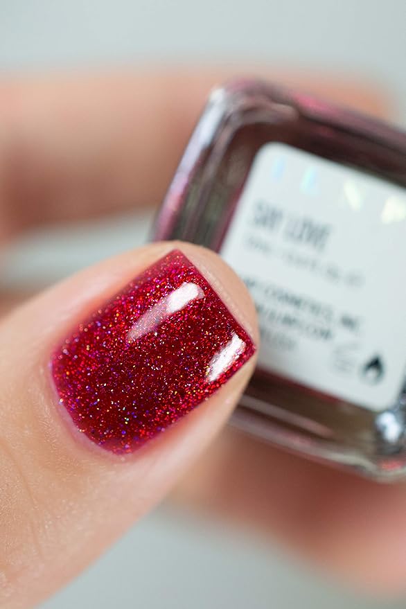 ILNP Say Love - Ruby Red Holographic Nail Polish, Chip Resistant, 7-Free, Non-Toxic, Vegan, Cruelty Free, 12ml