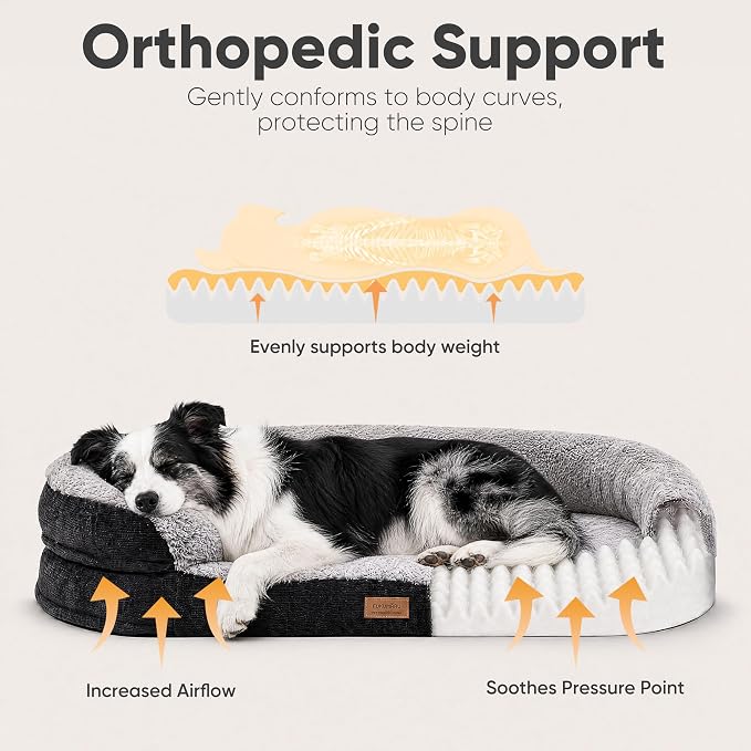 FUKUMARU Large Thickened Dog Couch Bed, Orthopedic, Waterproof & Washable | Heavy Duty Dog Sofa with 4" Extra-Thick Egg-Crate Foam, Relieves Joint Pressure, Fully Removable, Fits Medium to Large Dogs