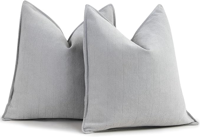 Light Gray Pillow Covers 22x22 Set of 2 Chenille Throw Pillow Covers with Elegant Design Soft and Luxurious Decorative Throw Pillows for Couch, Bed, and Home Decor