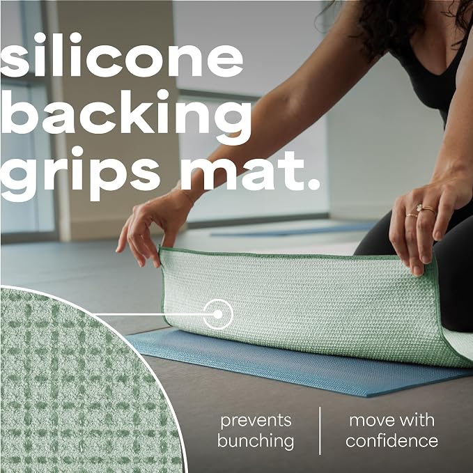 S&T INC. Aura Yoga Mat Towel with Non-Slip Grip, Enhanced Silicone Grip, Soft and Absorbent for Gym, Pilates, and Hot Yoga Mat, 2 Pack, 24 inches x 72 inches, 340GSM, Sage Green