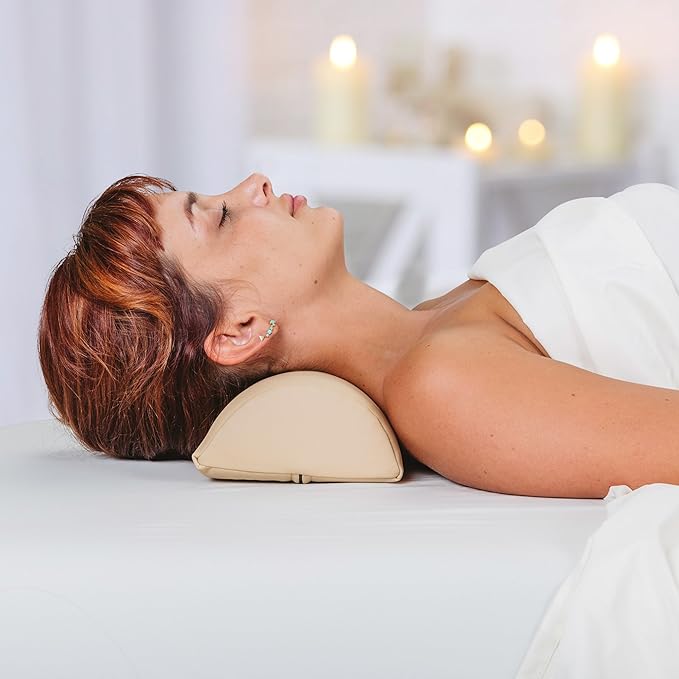 EarthLite Necl Pillow – Durable Massage Bolster, 100% PU Upholstery incl. Strap Handle/Professional Quality/Back Pain Relief, Vanilla Crème