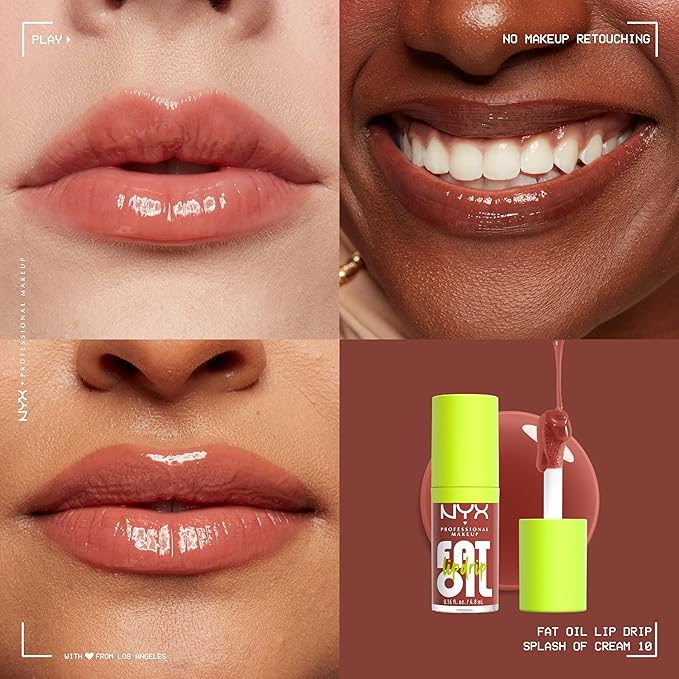 NYX PROFESSIONAL MAKEUP Fat Oil Lip Drip, Moisturizing, Shiny and Vegan Tinted Lip Gloss - Splash of Cream (Honey Nude)