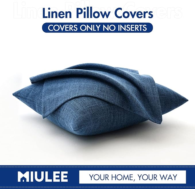 MIULEE Pack of 2 Decorative Linen Burlap Coastal Pillow Covers Farmhouse Boho Accent Pillowcases for Sofa Car Couch Bedroom Living Room Decor 22x22 Inch Blue