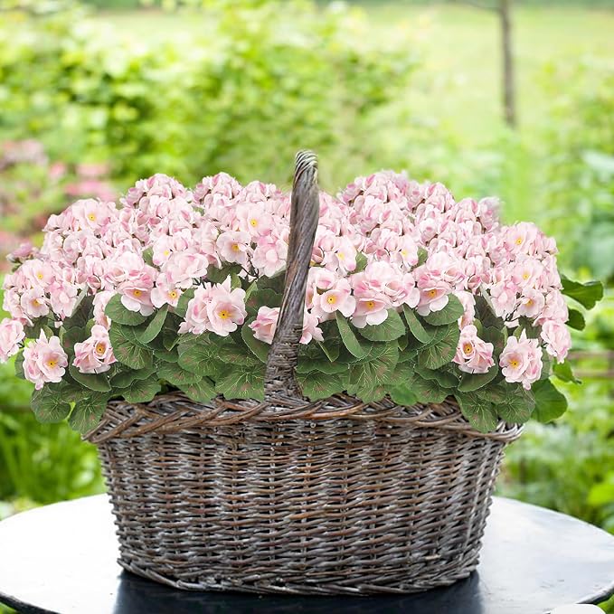 CISDUEO 4 Pcs Artificial Geranium Outdoors Silk Flowers Outside Light Pink | UV Resistant Fake Geraniums Bush Faux Flowers for Planter Outdoor Decor Indoor Garden Patio Table Centerpiece