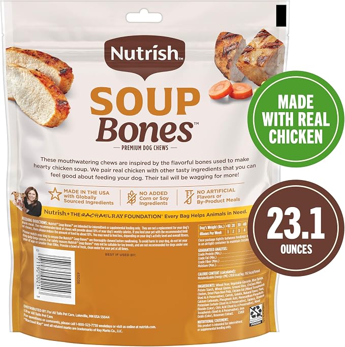 Nutrish Soup Bones Chicken Dog Chews, 23.1 oz. Bag, 11 Treats (Rachael Ray)