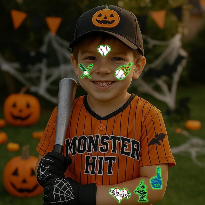 96PCS Baseball Pre-Cut Temporary Tattoos for Kids - Sports Themed Birthday Party Supplies, Fun Stickers for Boys & Girls, Party Favors, School Prizes, Summer Olympic Gifts (Glow in the dart)