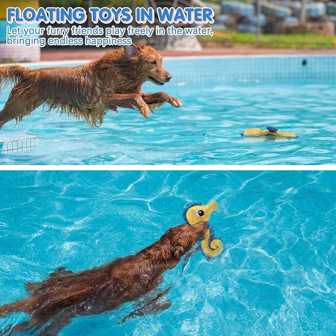 BINGPET Floating Dog Toys, 2 Pack Squeaky Water Toys for Pool, Seahorse