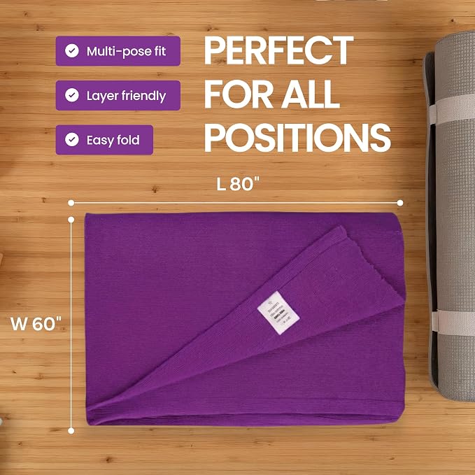 Yogikuti Iyengar Cotton Yoga Blanket Set of One – Thick Handwoven Yoga Blankets for Restorative Yoga, Meditation & Pranayama – Premium Cotton Yoga Blanket for Support & Comfort in Pranayama (Purple)