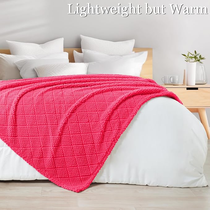 Whale Flotilla Soft Fleece Throw Blanket for Couch, Hot Pink | Jacquard Waffle Blankets for Home Decor, Lightweight and Cozy, All Season Suitable, 50x60 Inch