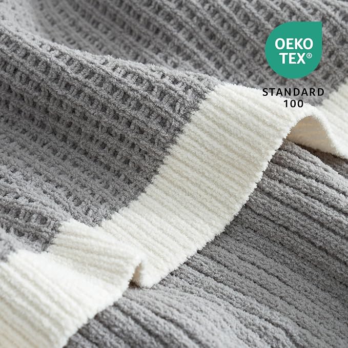 Chenille Throw Blanket, Soft Cozy Waffle Throw for Couch & Sofa, Warm Yet Lightweight, Breathable All-Season Throws for Women Men, Housewarming, Birthdays, 60"x80", Grey
