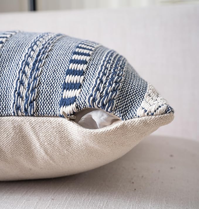 Cethom Boho Throw Pillow Covers 18x18 Inch Set of 2, Farmhouse Decorative Couch Pillow Cases, Navy Blue Accent Pillows of Bed, Sofa Bedroom Living Room Home Decor Cushion Cover