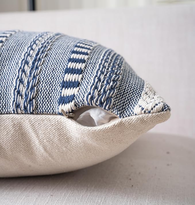 Cethom Boho Throw Pillow Covers 22x22 Inch Set of 2, Farmhouse Decorative Couch Pillow Cases, Navy Blue Accent Pillows of Bed, Sofa Bedroom Living Room Home Decor Cushion Cover