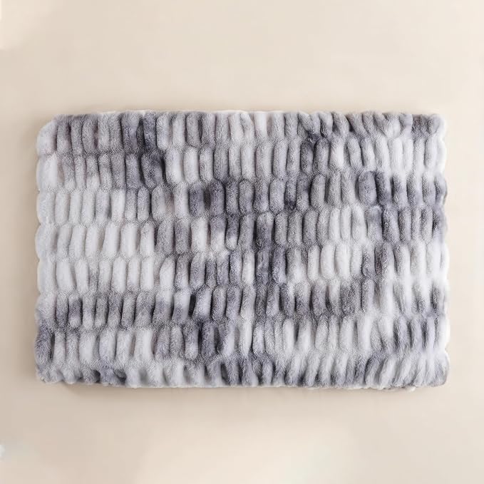 Tie Dye Grey Fluffy Blanket for Couch - Faux Rabbit Fur 50"x60" | Ultra Soft & Plush Comfort Ruched Blanket, Cozy Fuzzy Fleece Throw for Sofa, Bed & Office, Gift for Women, Grey Room Decor