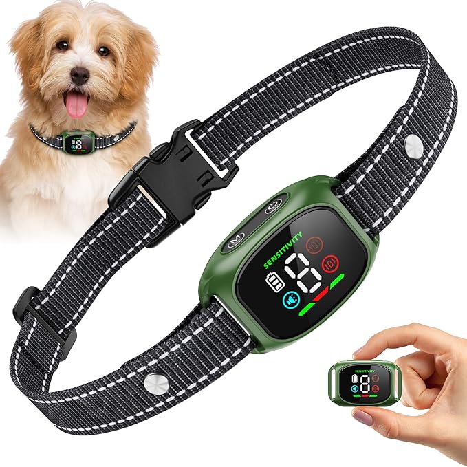 Bark Collar for Small Dogs 5-18lbs, No Shock Anti Barking Collars-Beep Vibration & 8 Sensitivity Levels, Smart Bark Detection Waterproof Humane Stop Barking Dog Control Device, Magnetic Charging Green