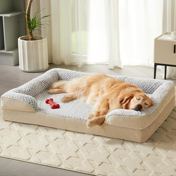 LEXTRO Orthopedic XXL Dog Bed, Washable Dog Beds for Extra Large Dogs | Comfy Sleeping Dog Bed with Egg Crate Foam, Dog Sofa with Removable Cover, Waterproof Lining&Non-Slip Bottom, Gray