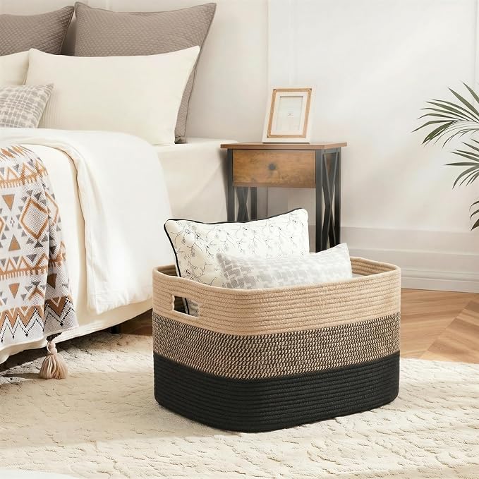 Artfeel Blanket Basket,Rectangle Woven Baskets for Storage,100L Laundry Basket for Decorative Nursery Blanket,Toys,Dirty Clothes and Magazine in Shelves,Baby Room,and Living Room