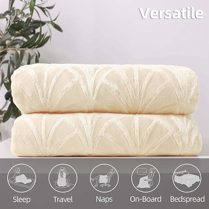 Whale Flotilla Soft Flannel Fleece Throw Blanket for Couch, Ivory | Cozy Lightweight Breathable Velvet Sofa Throws, Plush Fluffy Vintage Pattern Decorative Blanket for Bed, All Season, 50"x60"