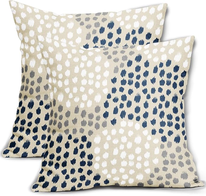 Blue White Pillow Covers 20x20 Set of 2 Boho Gray Polka Dot Throw Pillows Modern Trendy Print Decorative Outdoor Farmhouse Pillowcase Cushion Cover Linen Pillow Case Decor for Home Sofa Couch Bed
