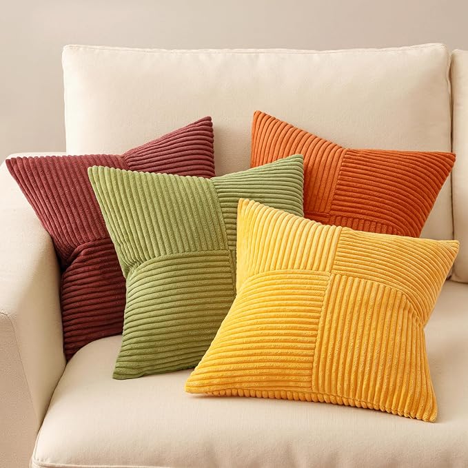 MIULEE Fall Yellow Orange Rust Throw Pillow Covers 20x20 Inch 4 Packs Boho Farmhouse Decorative Color-Clash Pillow Cases Soft Cushion Cases for Couch Sofa Bed Corduroy Striped Home Decor