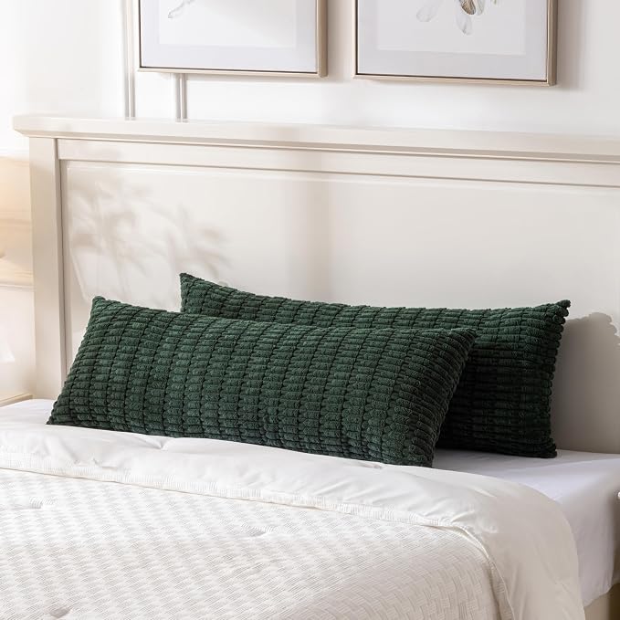 Fancy Homi Decorative Throw Pillow Covers for Bed Couch Bedroom Bench, Soft Corduroy Solid Pillow Case, Rustic Farmhouse Boho Room Decor,36" x 14" (Pack of 1),Dark Green