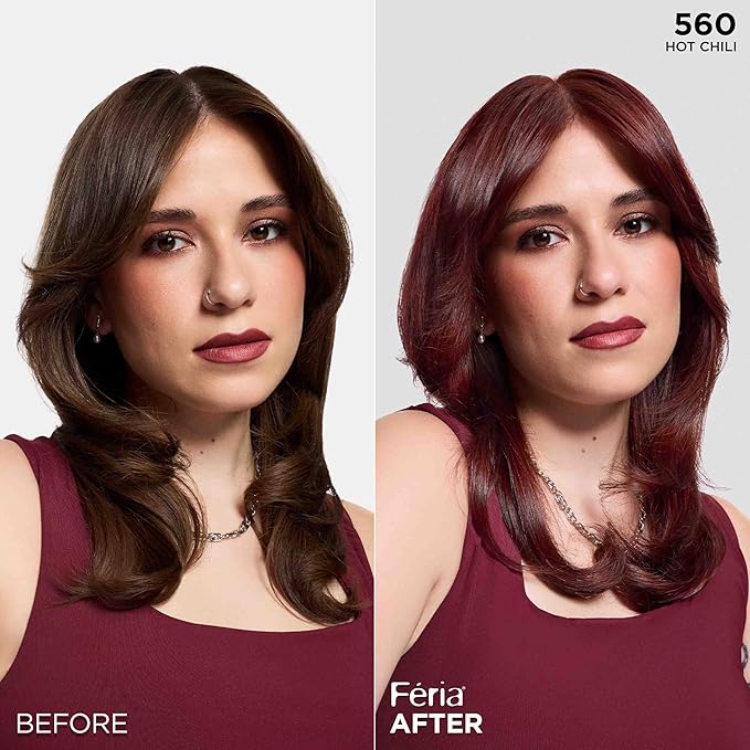 L'Oreal Paris Feria Multi-Faceted Shimmering Permanent Hair Color, High Intensity Hair Dye for 3X Highlights, 560 Hot Chili, 1 Kit