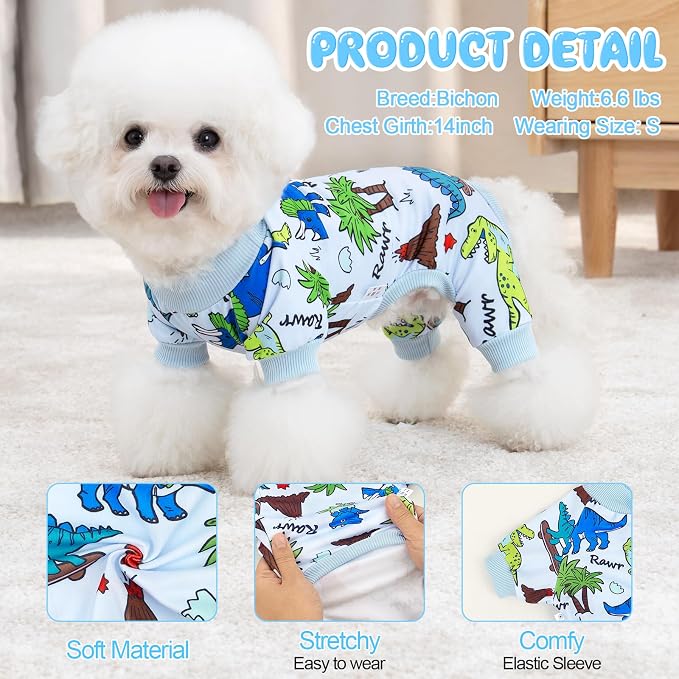 XPUDAC 4 Pack Dog Pajamas for Small Medium Sized Doggie Comfy Strechy Dog Pjs for Boy Puppy Clothes Cat Onesies Pet Outfits, XXS