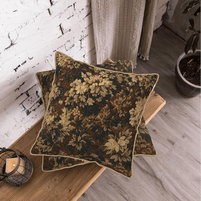 Neutral Flowers Dark Brown Soft Velvet Throw Pillow Covers Set of 2 Boho Vintage Abstract Floral Decorative Pillow Covers 20x20 Inch Retro Bohemian Pillow Case For Sofa Couch Farmhouse Home Decor