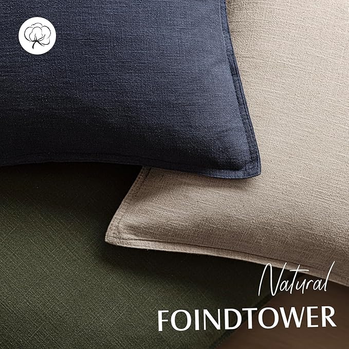 Foindtower Set of 2, Decorative Linen Solid Throw Pillow Covers Soft Accent Cushion Euro Case Boho Farmhouse Pillowcase for Chair Couch Sofa Bedroom Living Room Home Decor 16 x 16 Inch Natural Linen