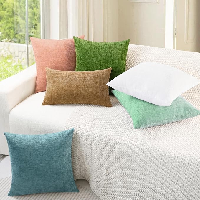 CaliTime Decorative Couch Throw Pillow Covers 22 X 22 Inches Grey Green | Pack of 2, Cozy Chenille Cushion Cases for Sofa Bed Living Room Farmhouse Home
