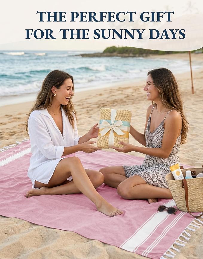 LANE LINEN Beach Towel 2 Pack - Beach Towels Oversized, Pre-Washed Large Beach Towels, Sandless Beach Towel, Quick Dry Travel Towel, Large Pool Towels, 39"x71" - Cashmere Rose