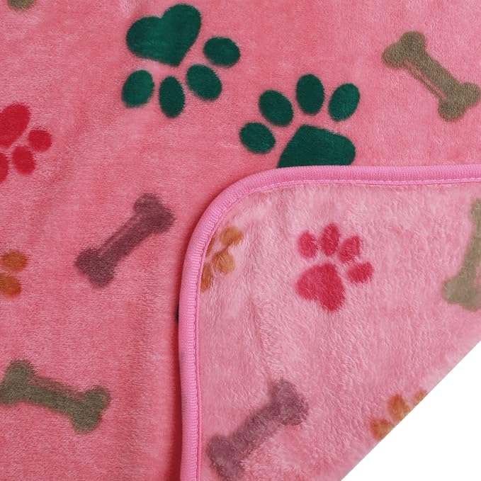 Luciphia 1 Pack 3 Blankets Fluffy Premium Fleece Pet Blanket Flannel Paw Bone Printed Throw for Dog Cat(Small 23x16'', Purple/Pink/White) | Washable Throw Blanket for Crate, Couch, Bed, Travel. Cute Paw & Bone Print. Puppy Essential, Dog Gift,Purple/Pi...