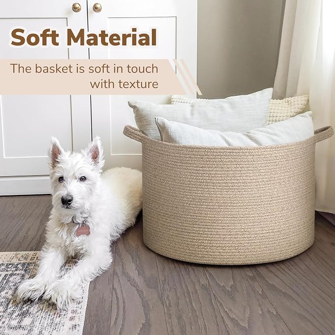 INDRESSME XXXLarge Woven Wicker Blanket Basket Living Room, 90L | 21.7" x 13.8" Storage baskets for toys laundry & pillows. Fits living room, bedroom or nursery décor. Soft-touch with handles