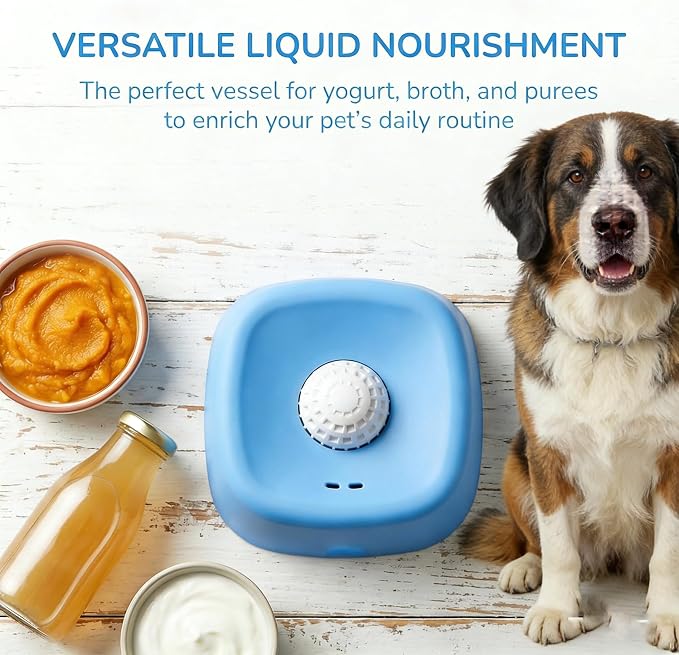 Slow Feeder Licking Bowl for Dogs, Rolling Ball Liquid Treat Dispenser for Broth Yogurt Puree, Non-Slip Food-Grade Bowl, Interactive Enrichment Toy for Puppies Small Medium Large Dogs (Blue-1PCS)