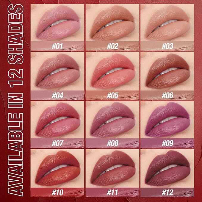 Jolilab 2Pcs Velvet Matte Lipstick Nude Matte Soft Dark Color Stick High Pigmented Long-Lasting Waterproof Lip Stick Lip Balm Beauty Cosmetics Gift for Girls and Women（09#+10#