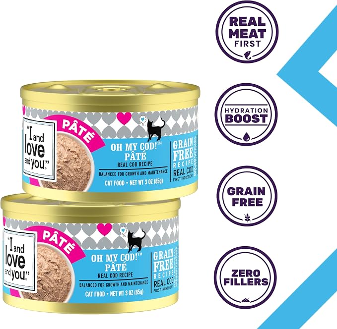 I and love and you Wet Cat Food - Oh My Cod Pâté - Cod Recipe, Grain Free, Filler Free, 3oz Pack of 24 Cans | Grain-free cod recipe pate. Pure real meat with no fillers.