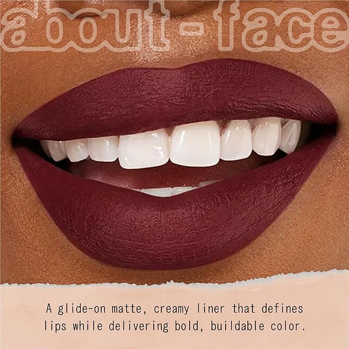 about-face Matte Fix Lip Pencil Lockdown – Long-Wear, Creamy Matte Lip Liner with Hyaluronic Acid & Vitamins C & E – Vegan, Cruelty-Free, Clean Beauty – 0.042 oz (Brick)