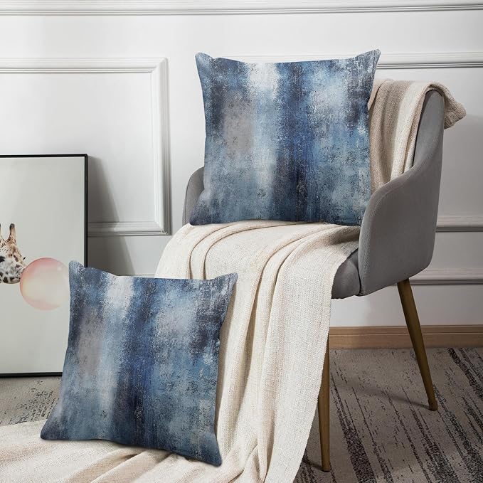 Throw Pillow Covers Set of 2, 20 x 20 Inch, Navy Blue Art | Abstract Modern Art Outdoor Decorative Square Pillow Cases Couch Cushion Case for Couch Bed Sofa Living Room Home Decor