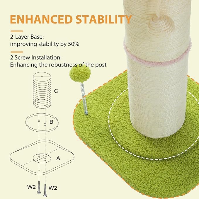 PEQULTI Flower Cat Scratching Post, Super Thick 5.5in Sisal Post, Pink | Small cat & kitten scratcher: removable flower bed, sisal + spring ball, enlarged double base; cute pink flower cat tree