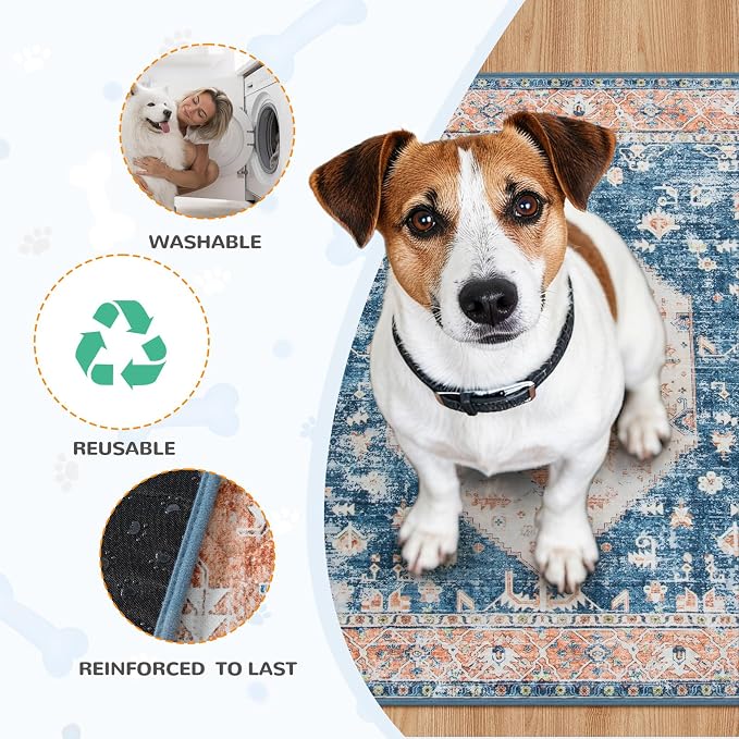 Lahome Extra-Large Washable Dog Pee Pads (72"x72") - Super Absorbent & Waterproof - Leakproof Reusable Mat for Playpens, Beds & Whelping , Convenient Cleanup,Beige Blue