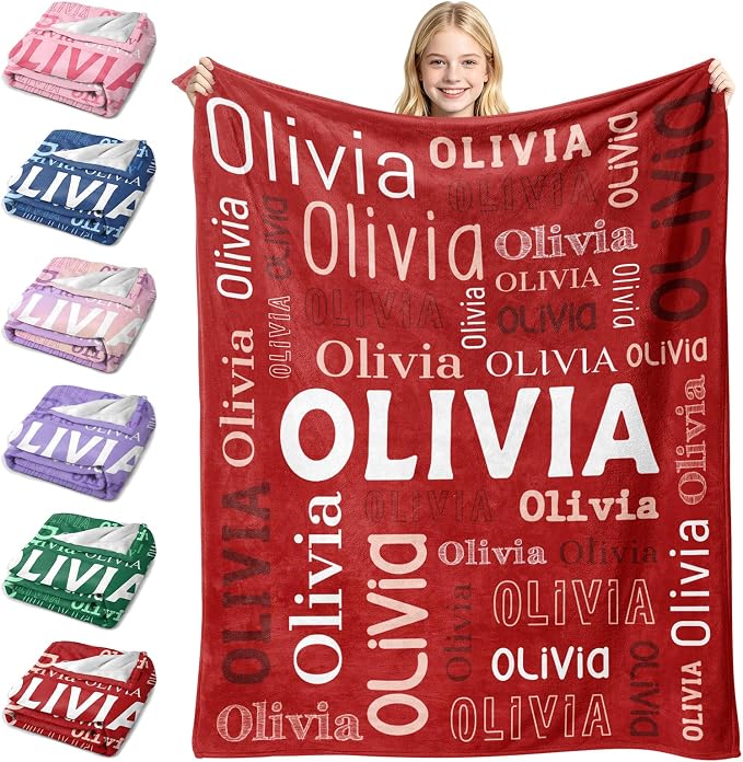 Custom Blanket with Name, Personalized Name Blankets for Teen Girls Boys Kids Baby, Customized Flannel Throw Blanket Gifts for Christmas Birthday - Printed in USA