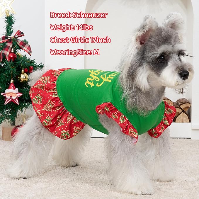 XPUDAC 4 Pack Christmas Dog Dress Plaid Puppy Clothes for Small Dogs Girl Cute Pet Outfit Doggy Apparel Cat Holiday Party Costume, Red, Green, XS