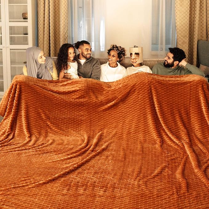 Bnuitland Orange Flannel Throw Oversized Blanket (King Size 108X90 inches), 300 GSM Fleece Cozy Warm Soft Home Decor Lightweight Bed Blanket for Adults,Suitable for All Seasons.