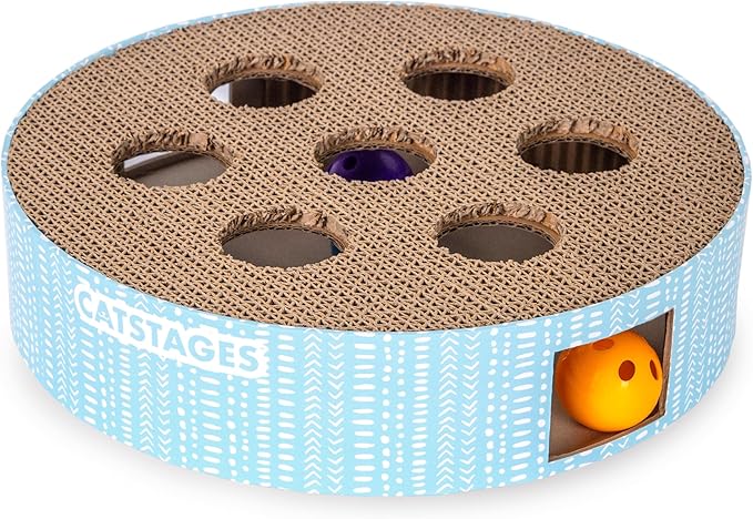 Catstages Scratch N' Hunt Interactive Cat Puzzle Toy with Scratcher, 11" | 7 Hunting Holes, 3 Balls, Corrugated Scratching Pad for Nail Care, Engages Hunting Instincts, Enrichment for Cats & Kittens