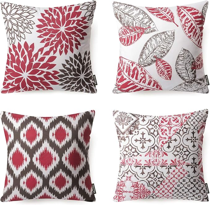 Phantoscope Set of 4 New Living Series Decorative Throw Pillow Case Cushion Cover, Red, 18" x 18" inches, 45cm x 45cm