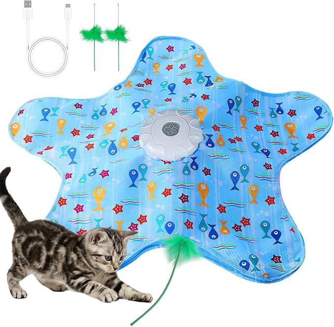 Cat Toy, Interactive Cat Toy, Cat Toys Interactive, Rechargeable Hide And Seek Automatic Kitten Toy With 2 Replaceable Wands, 3 Modes, 10-Min Auto-Sleep & Realistic Mouse Sounds For Indoor Cats