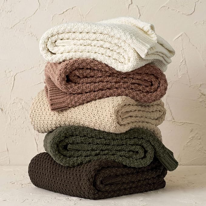 EVERGRACEHOME Chunky Chenille Knit Throw Blanket, 60 x 80, Cocoa Brown | Sculpted Moss Stitch, Chic Modern Farmhouse, All-Season Warmth, OEKO-TEX® Certified, Elegant Blanket for Couch, Bed, Sofa